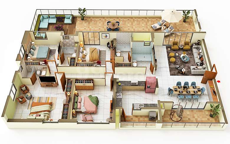 C1-3BHK, A2-3BHK, B6-3BHK Floor Plan